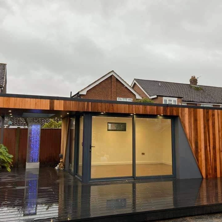 a modern garden room built in Stockport by Prima Construction